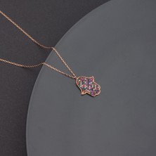 Ravza Gümüş 925 Ayar Gümüş Mix Taşlı Fatma Ana Eli Kolye