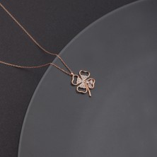 Ravza Gümüş 925 Ayar Gümüş Baget Taşlı Yonca Kolye