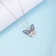 Ravza Gümüş 925 Ayar Gümüş Nazar Motifli Kelebek Kolye