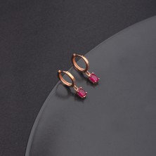 Ravza Gümüş 925 Ayar Gümüş Yakut Taşlı Sallantılı Küpe