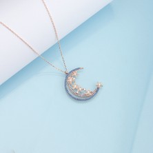 Ravza Gümüş 925 Ayar Gümüş Yıldız Motifli Hilal Kolye