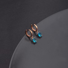 Ravza Gümüş 925 Ayar Gümüş Aquamarine Taşlı Sallantılı Küpe