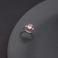 Ravza Gümüş 925 Ayar Gümüş Pembe Taşlı Nokta Kollu Yüzük