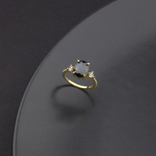 Ravza Gümüş 925 Ayar Gümüş Oniks Taşlı Nokta Kollu Yüzük