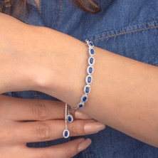 Ravza Gümüş 925 Ayar Gümüş Oval Safir Taşlı Asansörlü Bileklik