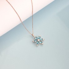 Ravza Gümüş 925 Ayar Gümüş Aquamarine Taşlı Nergis Çiçeği Kolye