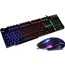 Flameer T6 Gökkuşağı LED USB Kablolu Oyun Klavye ve Mouse Pad Pc Laptop Siyah Için Set (Yurt Dışından)