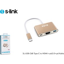 S-Lınk SL-USB-C68 0.15METRE Type-C - Hdmı_usb 3.0 Çevirici Adaptör Gold 4K