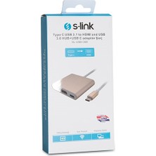 S-Lınk SL-USB-C68 0.15METRE Type-C - Hdmı_usb 3.0 Çevirici Adaptör Gold 4K