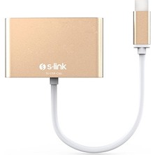 S-Lınk SL-USB-C66 0.15METRE Type-C-Usb 3.0_vga Çevirici Adaptör Gold 4K