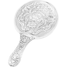 Altın Sepeti Çiçek Motifli Gümüş El Aynası