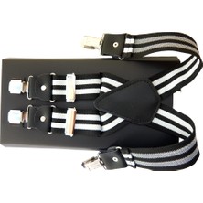 Kemer Sepeti Siyah Beyaz Çizgili 4 Klipsli Pantolon Askısı