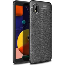 Good Case Samsung Galaxy A01 Core Için Deri Tasarımlı Niss Silikon Kılıf Siyah