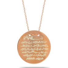 Sümer Telkari Ayetli Rose Gümüş Plaka Kolye 7344