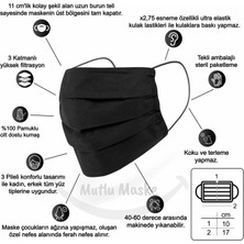 Mutlu Maske Konfor Serisi 3 Katlı Telli Siyah Gri Lacivert Renkli Pamuklu Kumaş Yıkanabilir Bez Maske 3'lü Set