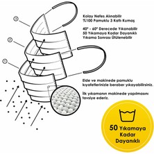 Mutlu Maske Sarı Haki Renkli Çiçekli Desenli Telli Yıkanabilir Bez Pamuklu Kumaş Maske 3'Lü Set