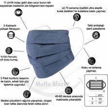 Mutlu Maske Mavi Renkli Çizgili 3 Katlı Burun Telli Yıkanabilir Pamuklu Bez Desenli Kumaş Maske 3'lü Set
