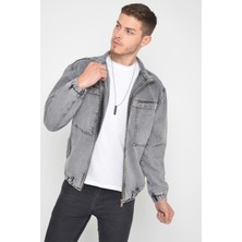 Little Cup Jeans Co Oversize Siyah Kar Yıkama Modelli Erkek Fermuarlı Bomber Kot Ceket