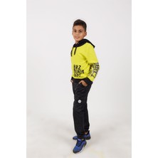 BRZ Collection Sarı Renk Baskılı Erkek Çocuk Kapüşonlu Sweatshirt Uzun Kol Özel Apreli Kumaş