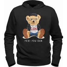 Yes U Can Tedy Bear Siyah Sweatshirt