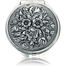 Altın Sepeti Gümüş Ayna Kapaklı Çiçekli