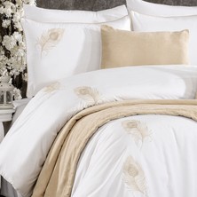 Minelya Home Collection 9 Parça Pamuklu Kadife Runner Örtülü Nakışlı Penna Nevresim Takımı