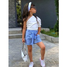 Quzucuk Kids Kız Çocuk Tek Omuzlu Bluz ve Mavi Şort Takımı