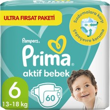Prima Bebek Bezi Aktif Bebek 6 Beden 60 Adet Ultra Fırsat Paketi