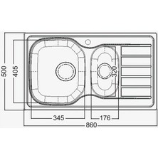 Artenova Kısa 1,5 Göz Paslanmaz Çelik Evye 86X50 Sol