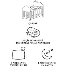 Minelya Home Collection 4 Parça %100 Pamuk 3D Çiçek Desenli ve Ay Yastıklı Bebek Nevresim Takımı