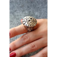 Fildişi Aksesuar Antik Gümüş Kaplama Daireler Şekilli El Yapımı Ayarlanabilir Yüzük