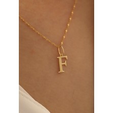 Milet Kuyumculuk 14 Ayar Altın Ince Aynalı Zincir F Harfi Plaka Kolye