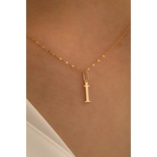 Milet Kuyumculuk 14 Ayar Altın Ince Aynalı Zincir I Harfi Plaka Kolye