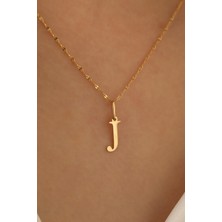 Milet Kuyumculuk 14 Ayar Altın Ince Aynalı Zincir J Harfi Plaka Kolye