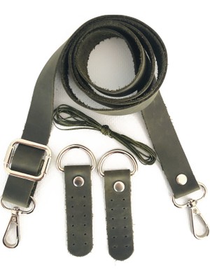 Alfa Tasarım  Deri Çanta Sapı Gümüş Renk Aksesuarlı (120 Cm) - Crazy Haki Rengi