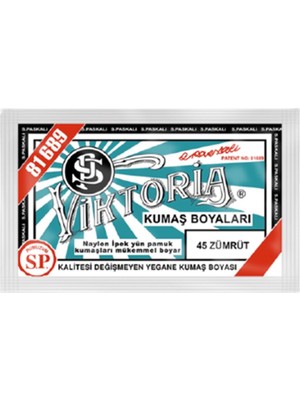 Viktoria Kumaş Boyası Zümrüt Renk Pamuk Ve İpek Kumaşlar İçin 45 Gr Standart Boya