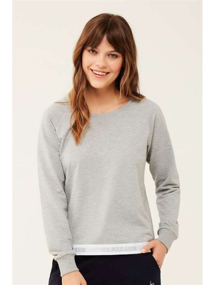 U.S. Polo Assn. 16598 Kadın Gri Melanj Ev Giyim Yuvarlak Yaka Tek Sweatshirt