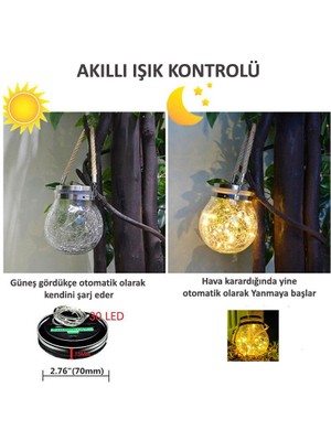 Trendpoint 2li Solar Güneş Enerjili Sarkıt Cam Ledli Küre Bahçe Aydınlatma Dekorasyon Balkon Lamba