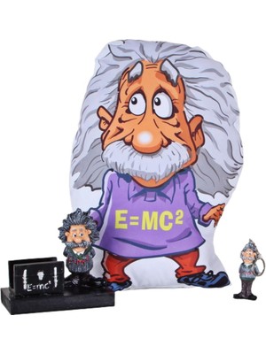 Hediyekanalı Einstein Yastık Kartvizitlik Einstein Anahtarlık