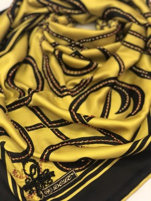 Dole Kadın Sarı-Siyah El Işlemeli Özel Tasarım Fular