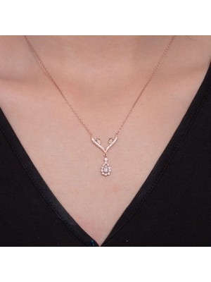 925 Gümüş Zirkon Taşlı Damla 925 Ayar Gümüş Kolye