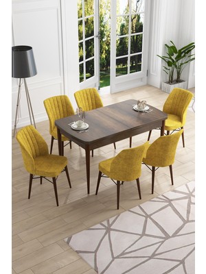 Canisa Concept Canisa Eva Serisi 80 x 132 cm Mdf Açılabilir Barok Ahşap Desen Mutfak Masa Takımı+6 Adet Sandalye