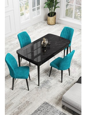 Canisa Concept Canisa Rio Serisi 80 x 132 cm Mdf Açılabilir Siyah Mermer Desen Mutfak Masa Takımı + 4 Adet Sandalye