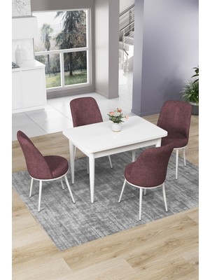 Canisa Concept Nil Serisi 70 x 110 cm Sabit Beyaz Mutfak Masa Takımı+4 Adet Sandalye