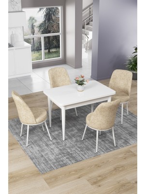 Canisa Concept Nil Serisi 70 x 110 cm Sabit Beyaz Mutfak Masa Takımı+4 Adet Sandalye