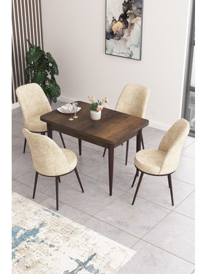Canisa Concept Nil Serisi 70 x 110 cm Sabit Barok Ahşap Desen Mutfak Masa Takımı+4 Adet Sandalye