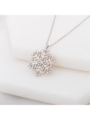 925 Gümüş Kar Tanesi Taşlı 925 Ayar Gümüş Kolye