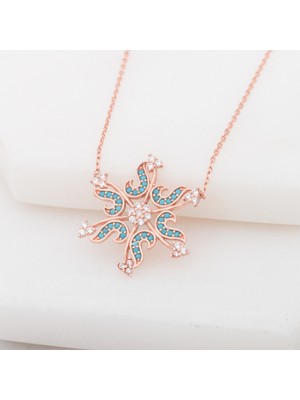 925 Gümüş Kar Tanesi Taşlı Kalp 925 Ayar Gümüş Kolye