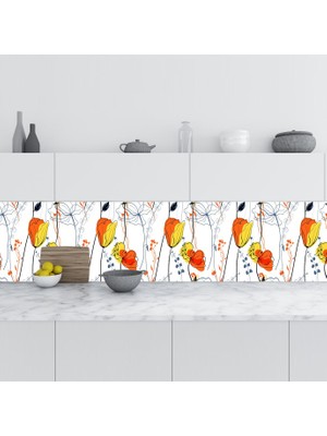 Sticker Art Mutfak Tezgah Arası Folyo Fayans Kaplama Folyosu Çiçek Çizim 60X100 cm