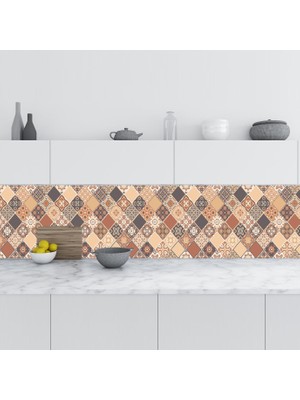 Sticker Art Mutfak Tezgah Arası Folyo Fayans Kaplama Folyosu Dörtgen Kahverengi 60X500 cm